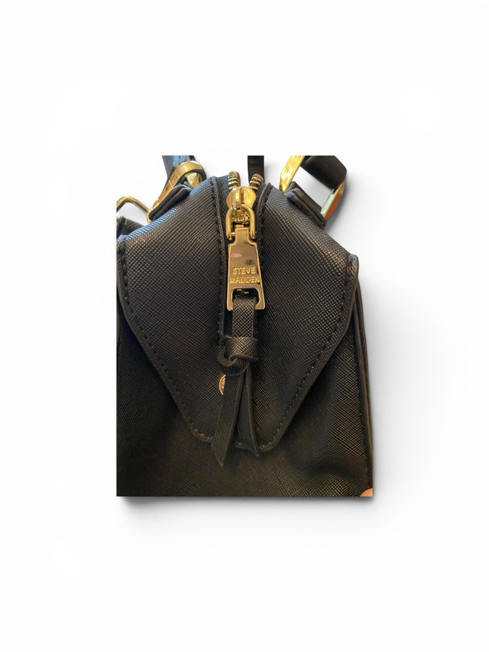 Steve Madden Black Leather Top-Handle Crossbody Bag with Gold Accents - Picture 6 of 15